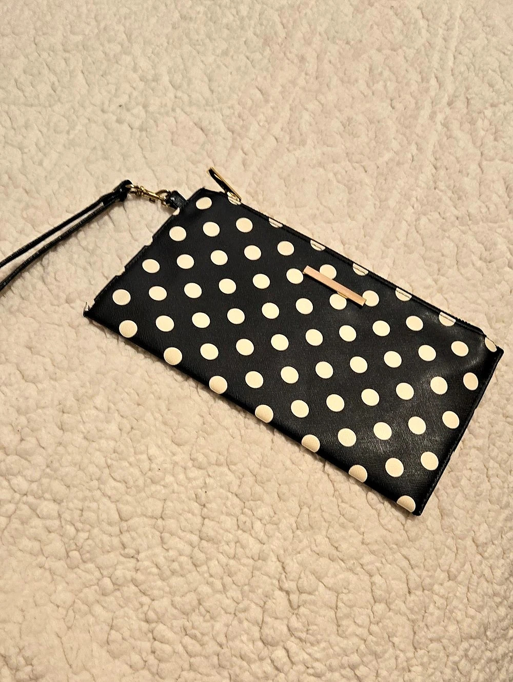 Black and White Polka Dot Wristlet Wallet Black & Cream Polka Dot